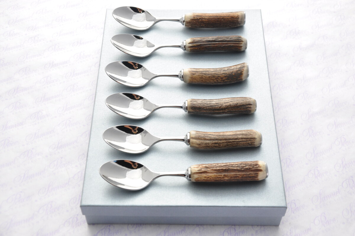 Six Genuine Stag Handled Tea Spoons Boxed