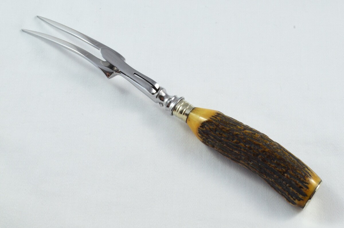 Joseph Rodgers & Sons Sheffield Handmade Stag Antler Horn Handled 3 Piece Carving Set c.1900 - Image 7