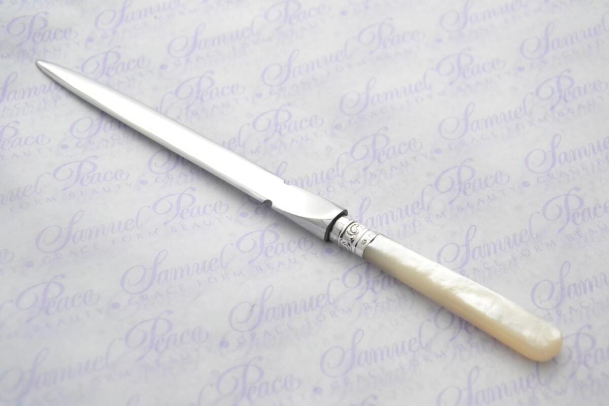 Allen & Darwin Pristine Mother of Pearl Sterling Silver Ferruled Letter Opener Sheffield 1966 Cased - Image 2