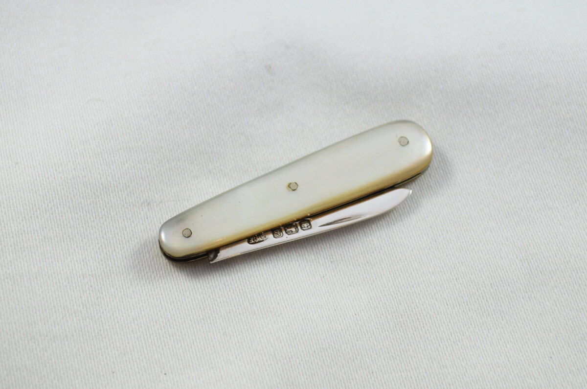 Sheffield Charles Fletcher Solid Silver Bladed Mother Of Pearl Scaled Pen/Fruit Knife 1924 - Image 7