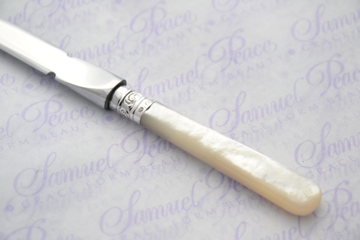 Allen & Darwin Pristine Mother of Pearl Sterling Silver Ferruled Letter Opener Sheffield 1966 Cased - Image 3