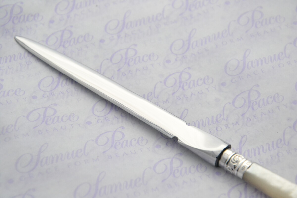 Allen & Darwin Pristine Mother of Pearl Sterling Silver Ferruled Letter Opener Sheffield 1966 Cased - Image 4