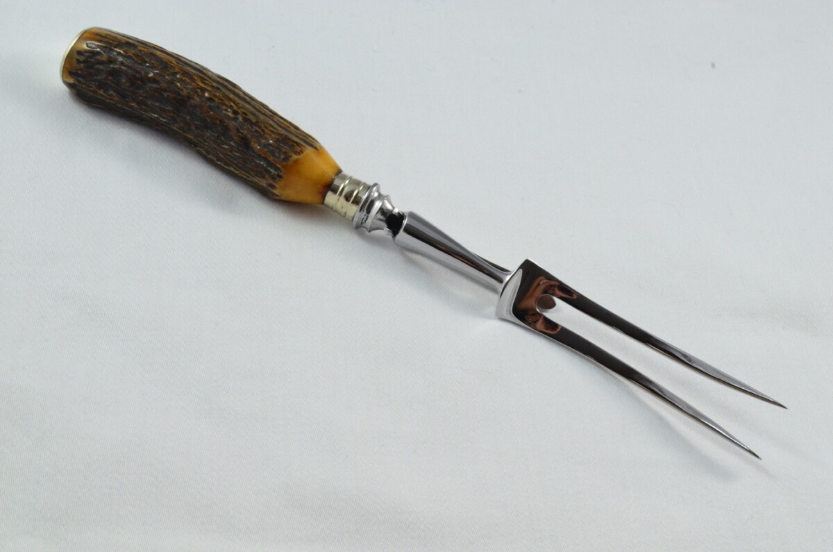 Joseph Rodgers & Sons Sheffield Handmade Stag Antler Horn Handled 3 Piece Carving Set c.1900 - Image 10