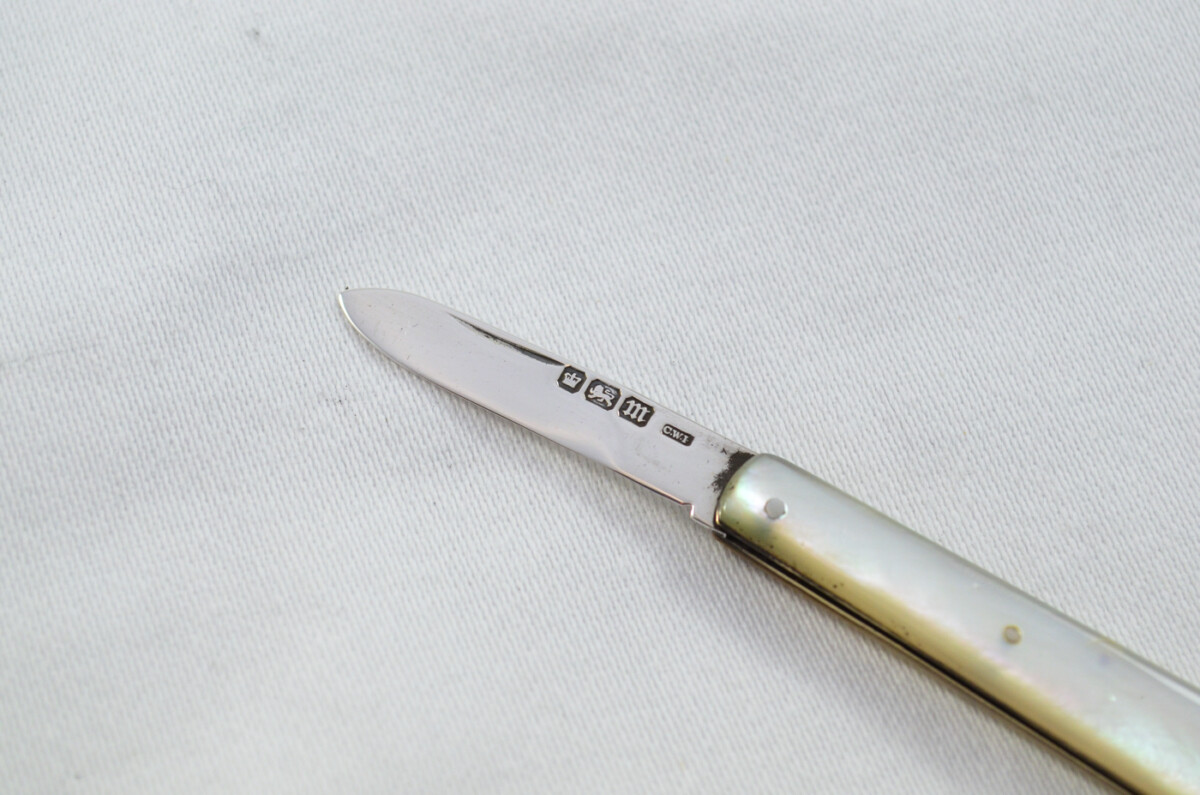 Sheffield Charles Fletcher Solid Silver Bladed Mother Of Pearl Scaled Pen/Fruit Knife 1904 - Image 3