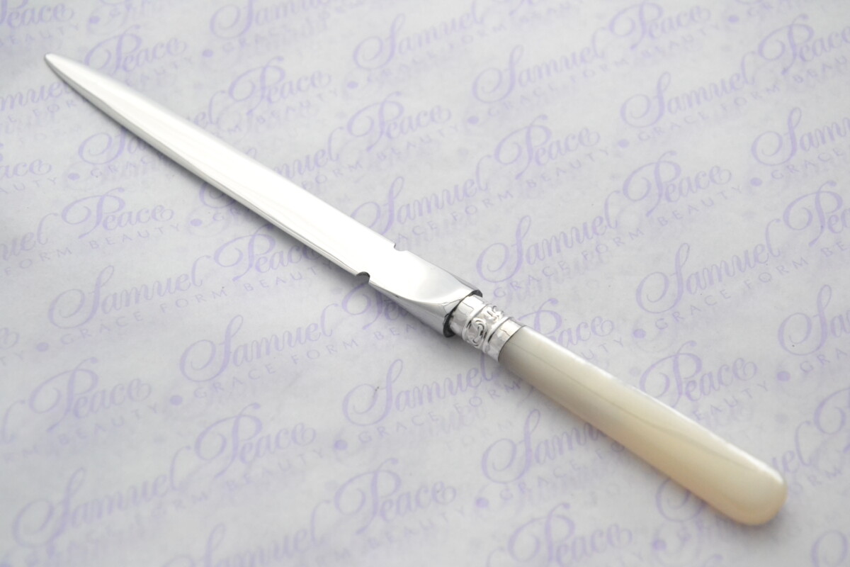 Allen & Darwin Pristine Mother of Pearl Sterling Silver Ferruled Letter Opener Sheffield 1966 Cased - Image 6