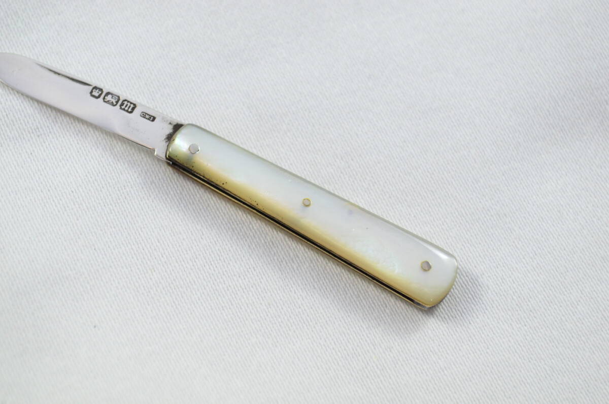 Sheffield Charles Fletcher Solid Silver Bladed Mother Of Pearl Scaled Pen/Fruit Knife 1904 - Image 4