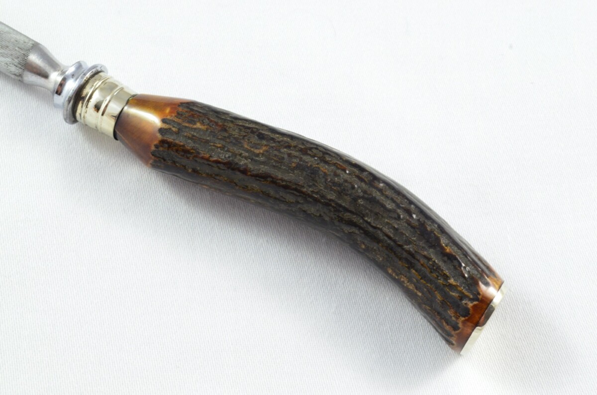 Joseph Rodgers & Sons Sheffield Handmade Stag Antler Horn Handled 3 Piece Carving Set c.1900 - Image 12
