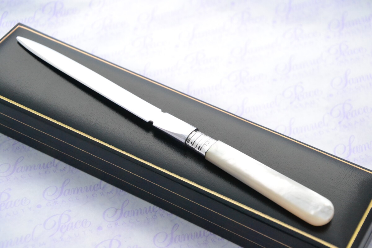 Walker & Hall Pristine Mother of Pearl Sterling Silver Ferruled Letter Opener Sheffield 1896 Cased