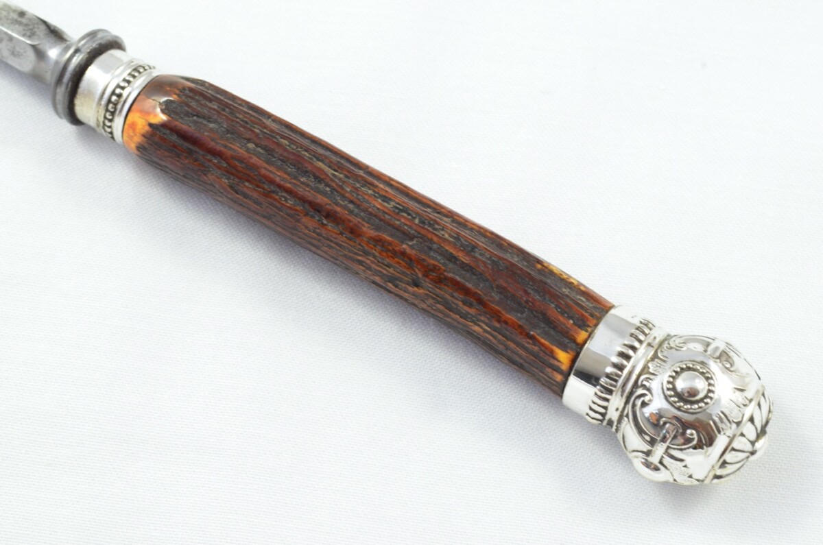 Scotia Sheffield Handmade Stag Antler Horn Handled 3 Piece Carving Set - Silver Plated Cap & Ferrule c.1880 - Image 14