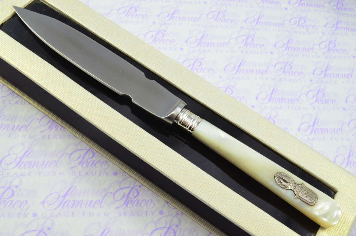 John Biggin Mother of Pearl Sheffield Sterling Silver Ferruled Letter Opener Sheffield 1920 Cased