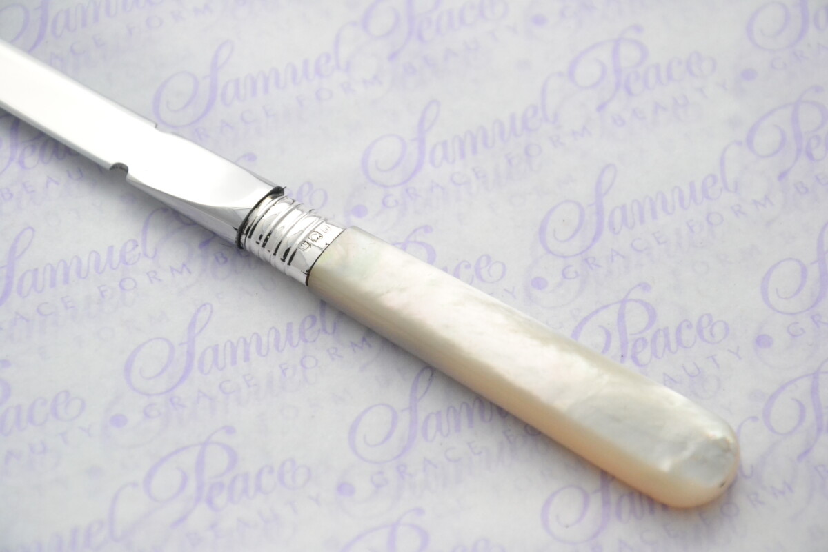 Walker & Hall Pristine Mother of Pearl Sterling Silver Ferruled Letter Opener Sheffield 1896 Cased - Image 3