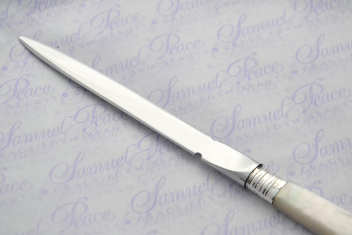 Walker & Hall Pristine Mother of Pearl Sterling Silver Ferruled Letter Opener Sheffield 1896 Cased - Image 4