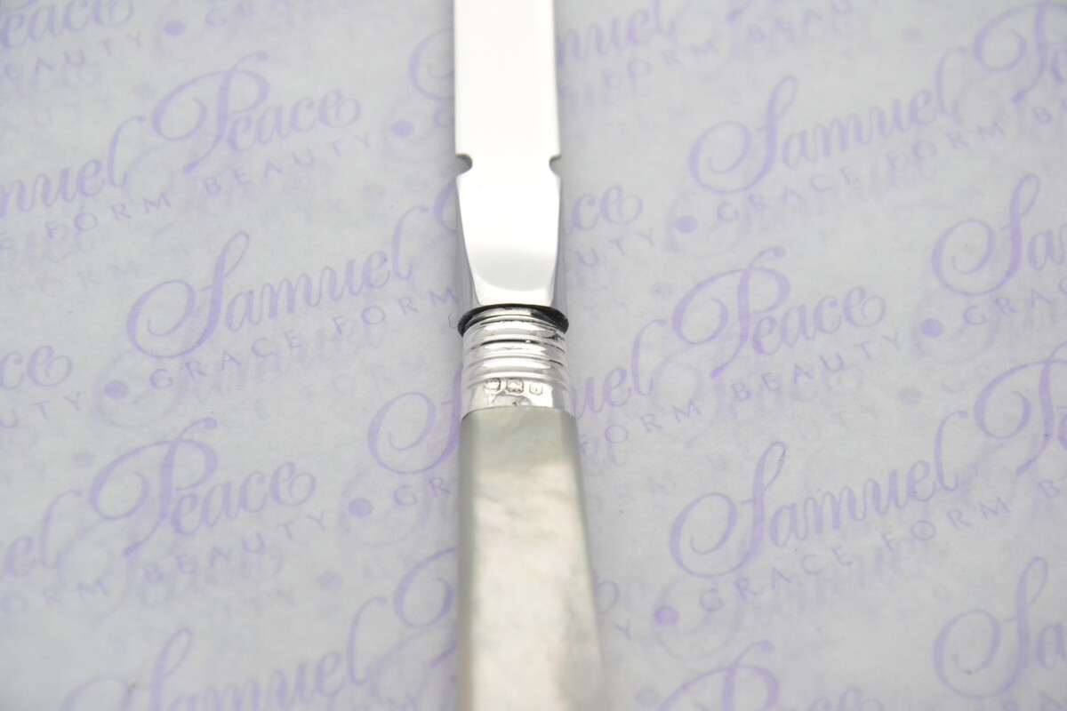 Walker & Hall Pristine Mother of Pearl Sterling Silver Ferruled Letter Opener Sheffield 1896 Cased - Image 5