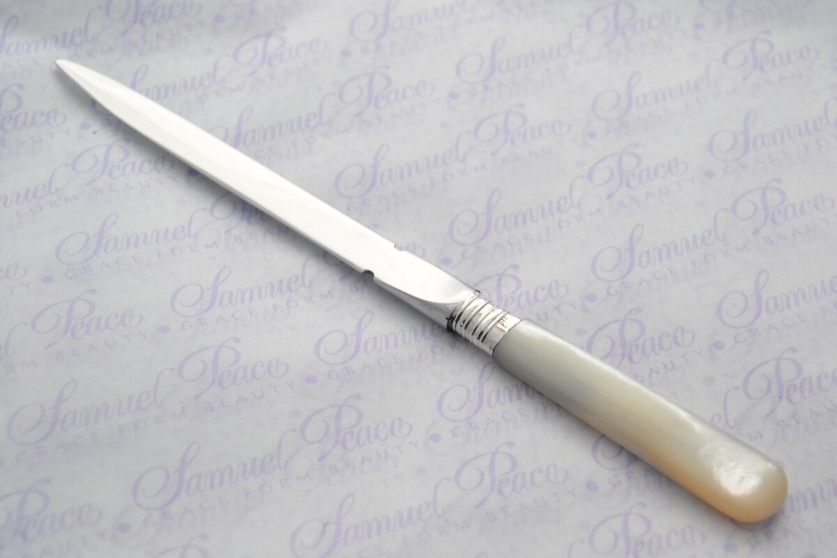Walker & Hall Pristine Mother of Pearl Sterling Silver Ferruled Letter Opener Sheffield 1896 Cased - Image 6