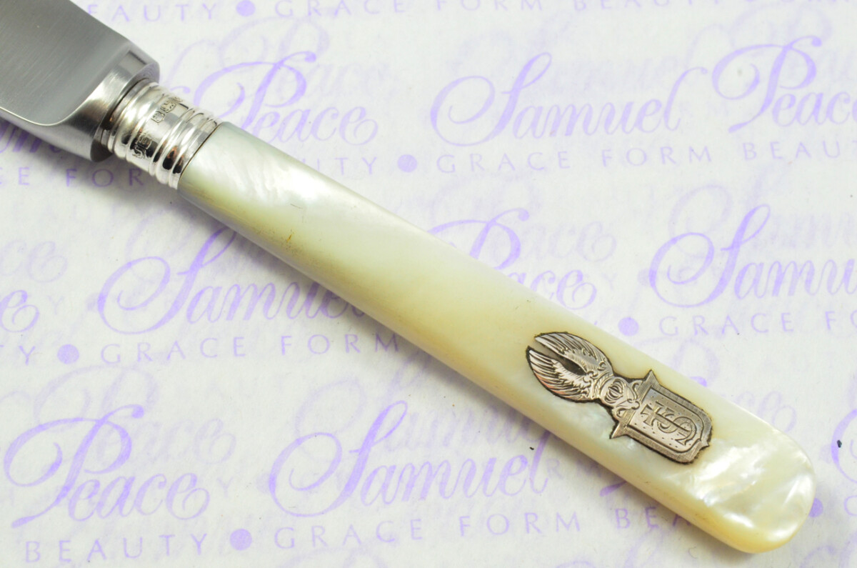 John Biggin Mother of Pearl Sheffield Sterling Silver Ferruled Letter Opener Sheffield 1920 Cased - Image 4