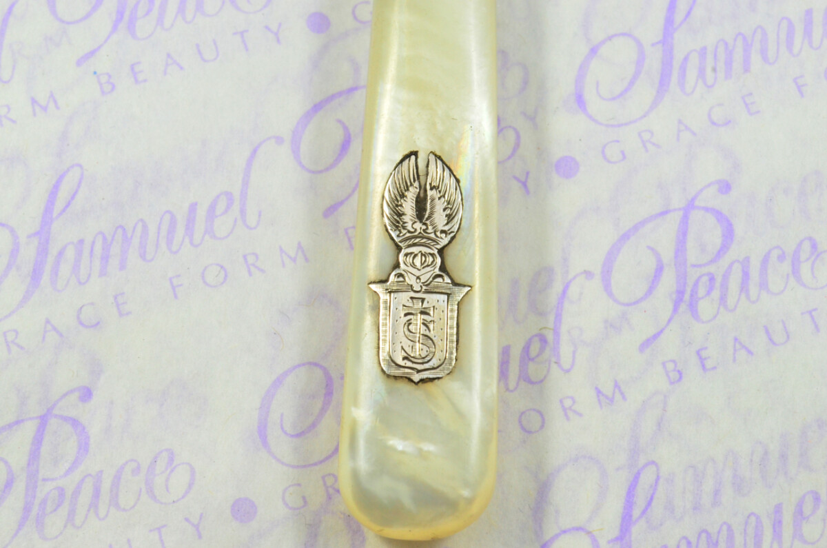 John Biggin Mother of Pearl Sheffield Sterling Silver Ferruled Letter Opener Sheffield 1920 Cased - Image 5