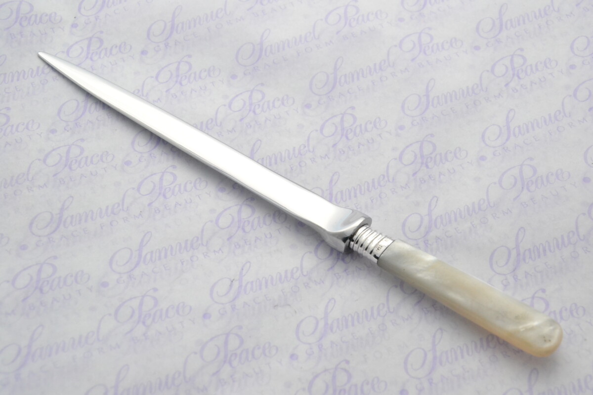 George Howsen Pristine Mother of Pearl Sterling Silver Ferruled Letter Opener Sheffield 1915 Cased - Image 2
