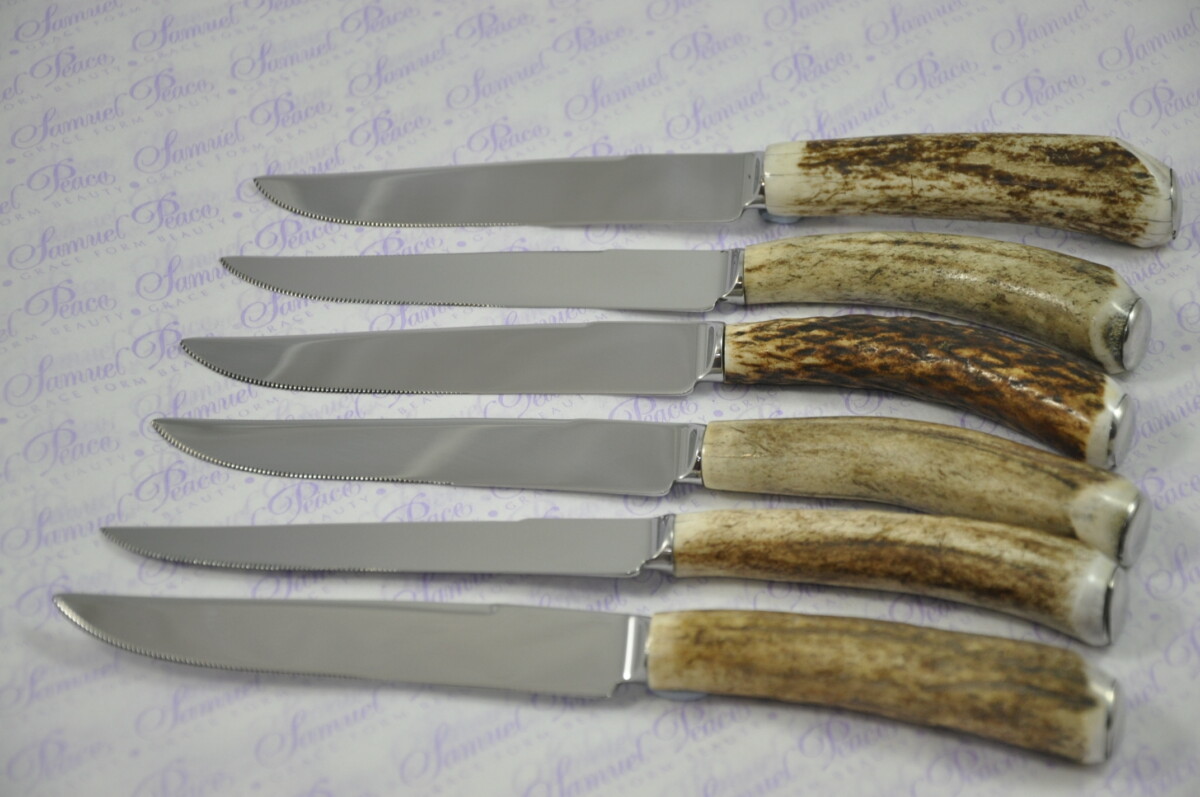 Six Baslow Genuine Stag/Antler Handle Steak Knives Made Sheffield England