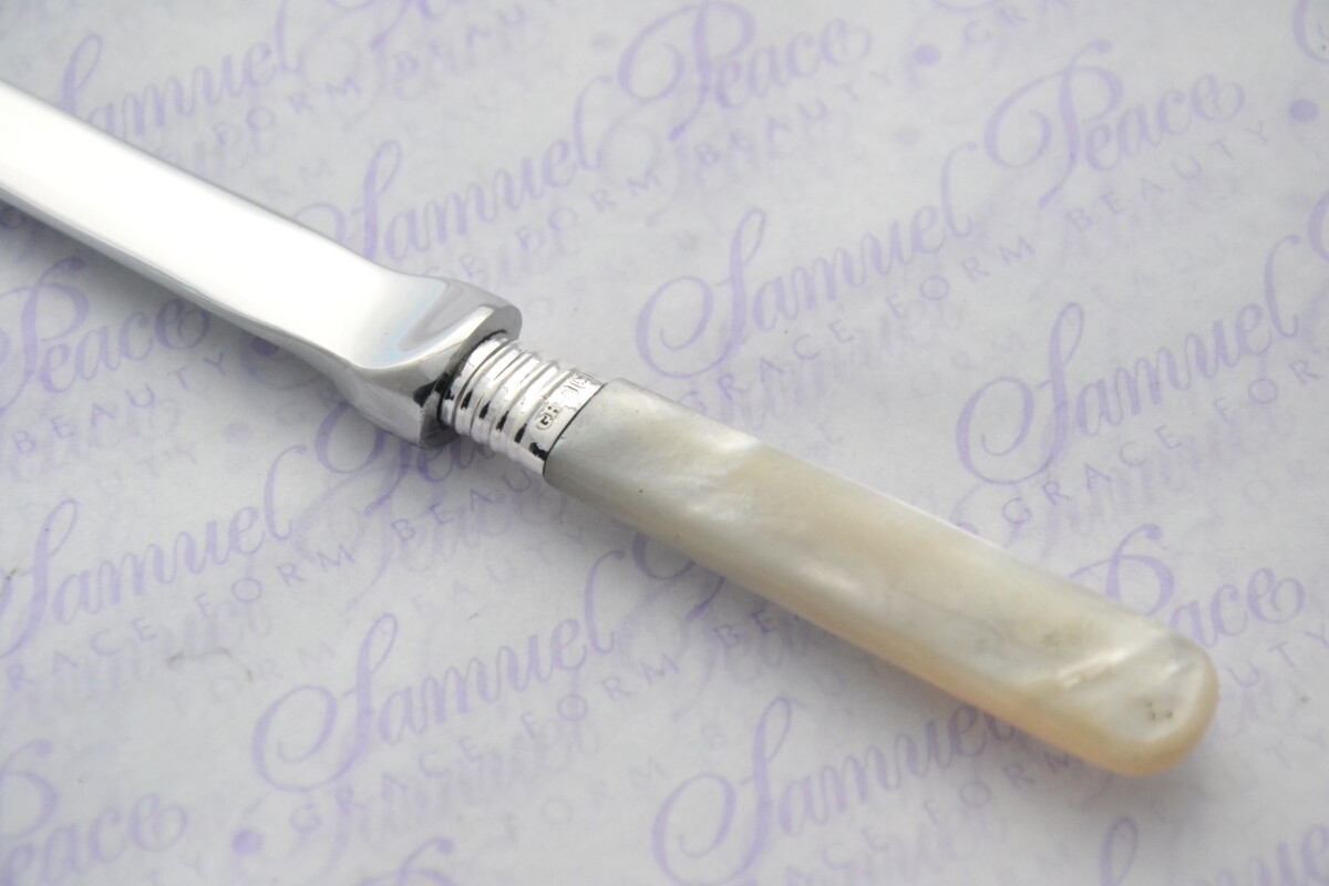 George Howsen Pristine Mother of Pearl Sterling Silver Ferruled Letter Opener Sheffield 1915 Cased - Image 3