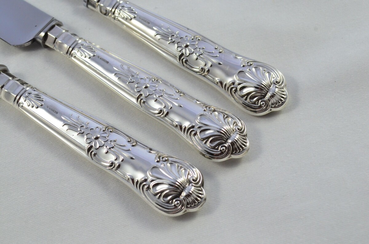 Great Beatson Drake Sterling Silver Handle 3 Piece Carving Set Boxed Queens Pattern Made In Sheffield 1996 - Image 3