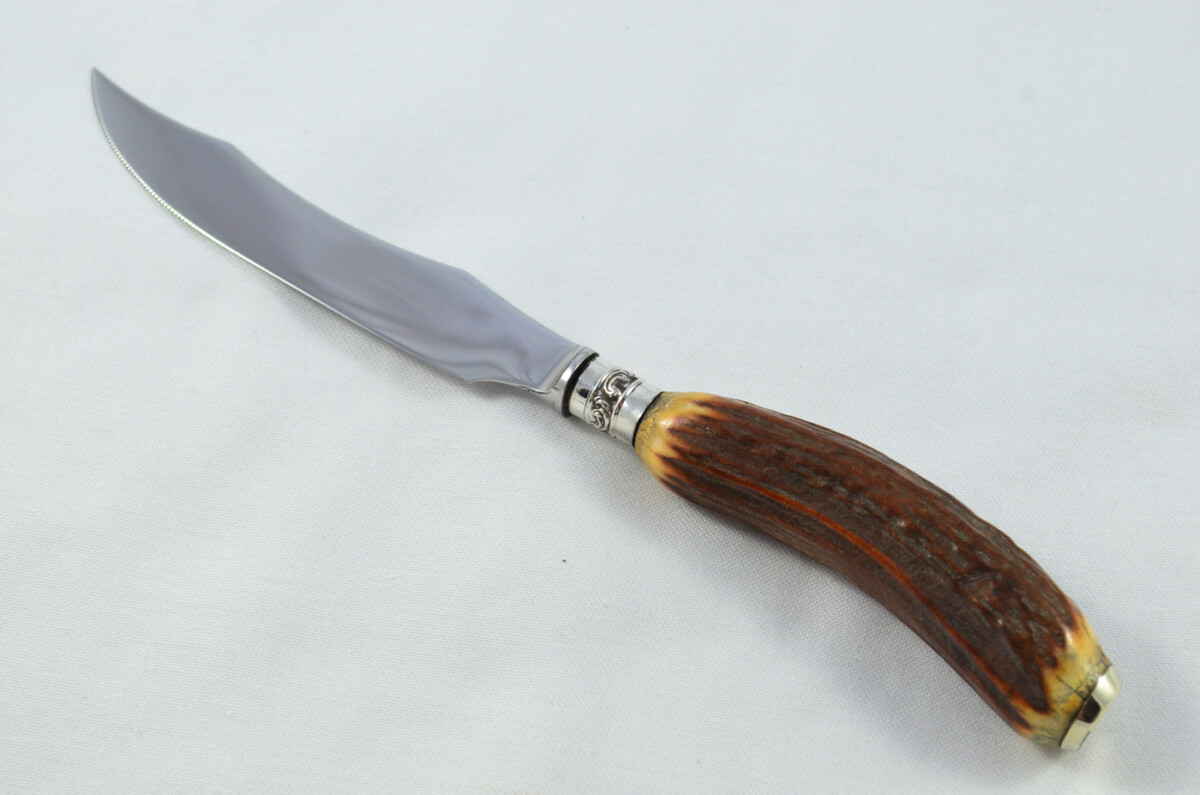 Antique HARRODS 6+6 Genuine Stag/Antler Handle Steak Knives & Forks Made in Sheffield England - Image 5