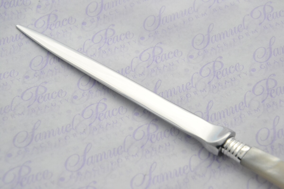 George Howsen Pristine Mother of Pearl Sterling Silver Ferruled Letter Opener Sheffield 1915 Cased - Image 4