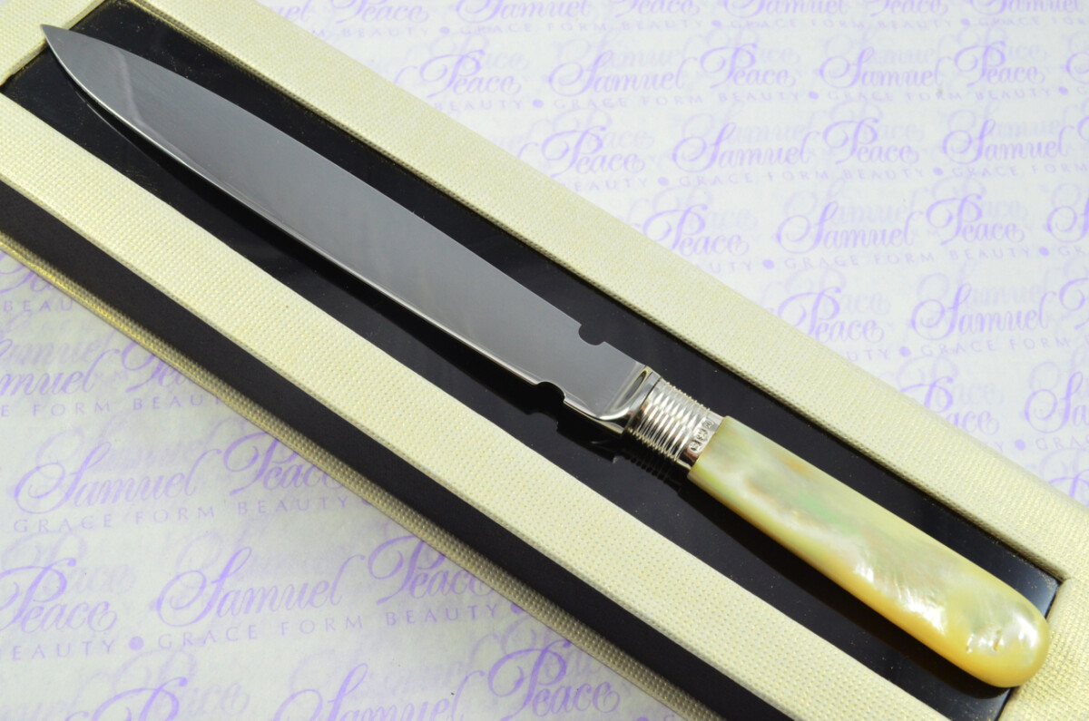Frank Cobb Mother of Pearl Sheffield Sterling Silver Ferruled Letter Opener Sheffield 1896 Cased