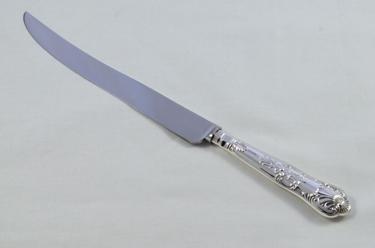 Great Beatson Drake Sterling Silver Handle 3 Piece Carving Set Boxed Queens Pattern Made In Sheffield 1996 - Image 4