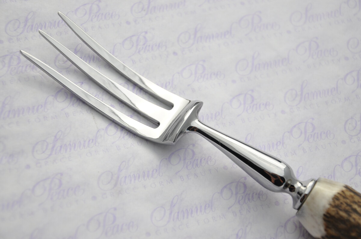A Genuine Stag/Antler Handle 2 Piece Carving Set 3 Prong Fork Cased Made In Sheffield England - Image 7