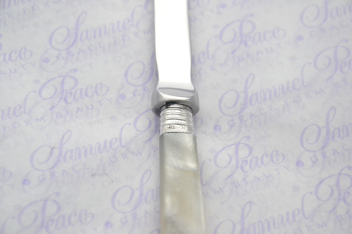 George Howsen Pristine Mother of Pearl Sterling Silver Ferruled Letter Opener Sheffield 1915 Cased - Image 5