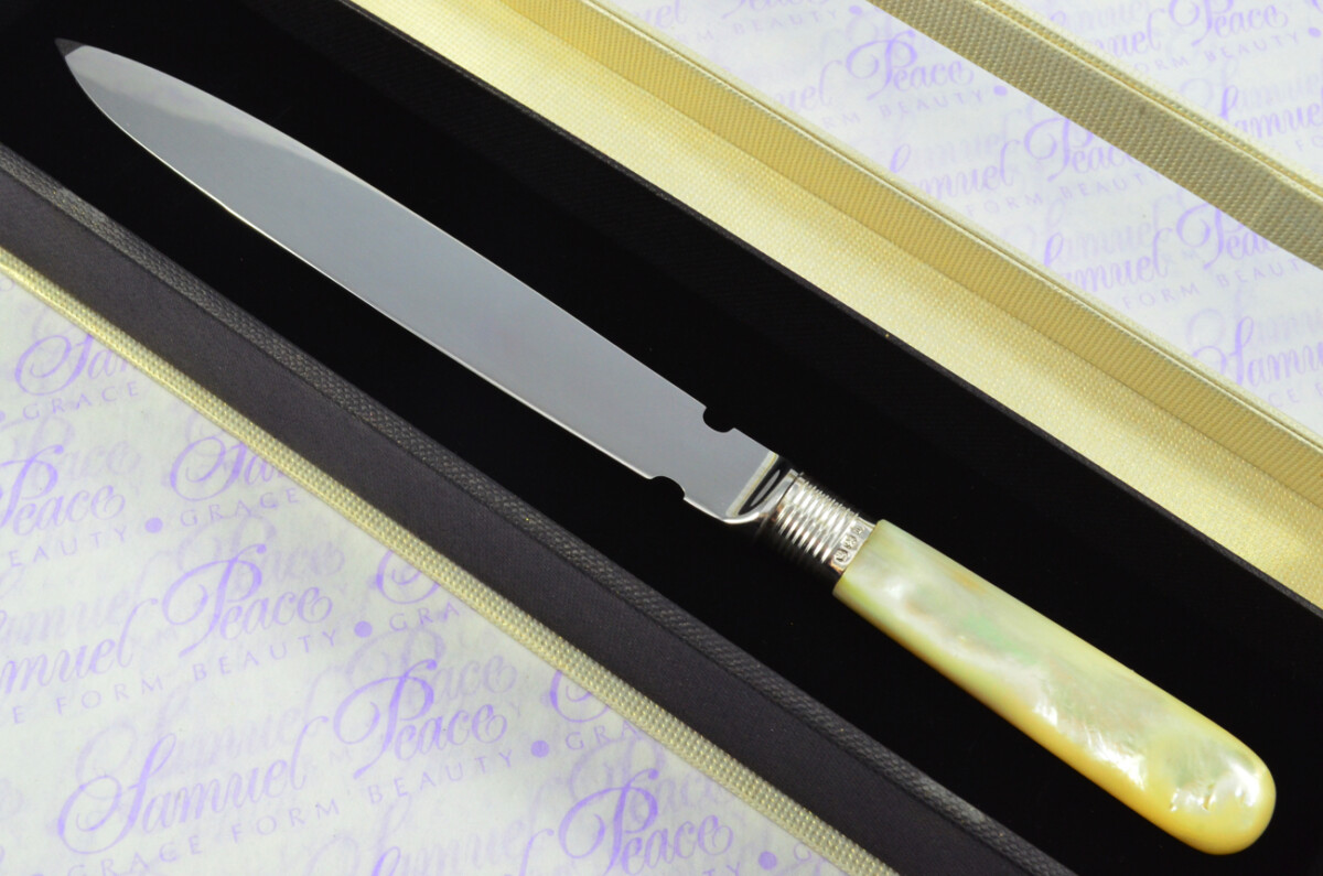 Frank Cobb Mother of Pearl Sheffield Sterling Silver Ferruled Letter Opener Sheffield 1896 Cased - Image 2