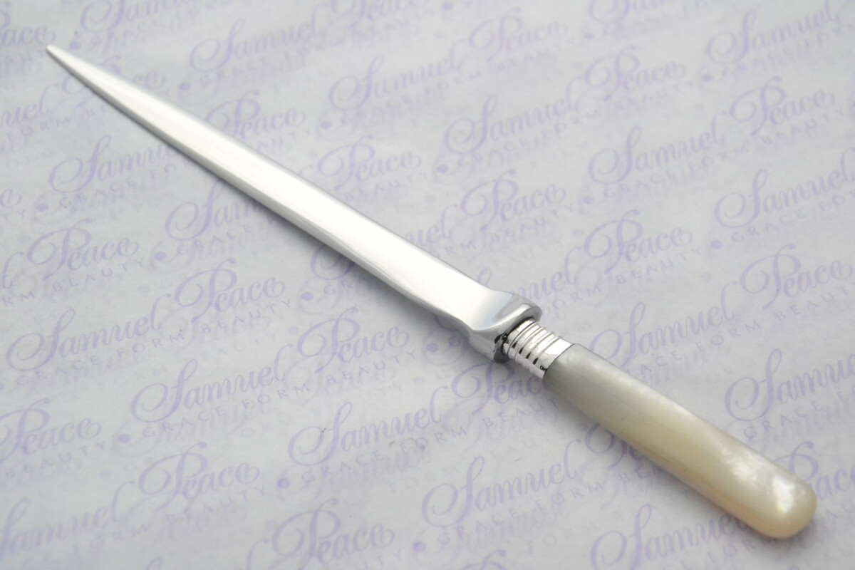 George Howsen Pristine Mother of Pearl Sterling Silver Ferruled Letter Opener Sheffield 1915 Cased - Image 6