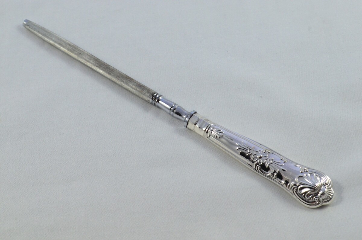 Great Beatson Drake Sterling Silver Handle 3 Piece Carving Set Boxed Queens Pattern Made In Sheffield 1996 - Image 6