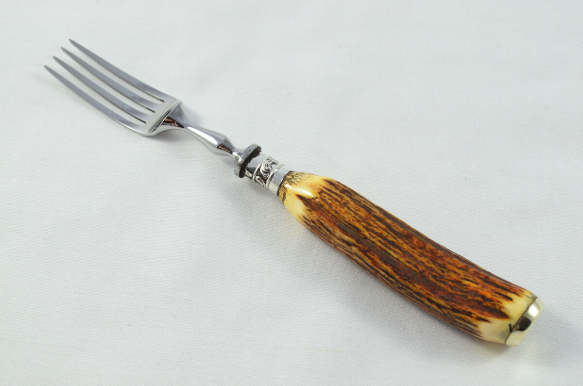 Antique HARRODS 6+6 Genuine Stag/Antler Handle Steak Knives & Forks Made in Sheffield England - Image 9