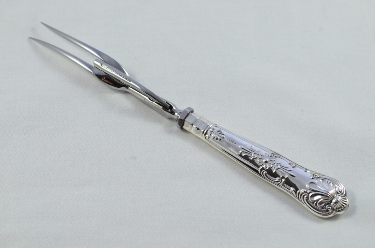 Great Beatson Drake Sterling Silver Handle 3 Piece Carving Set Boxed Queens Pattern Made In Sheffield 1996 - Image 8