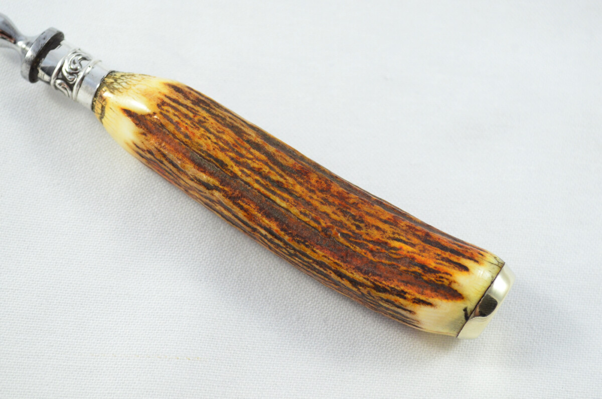 Antique HARRODS 6+6 Genuine Stag/Antler Handle Steak Knives & Forks Made in Sheffield England - Image 10