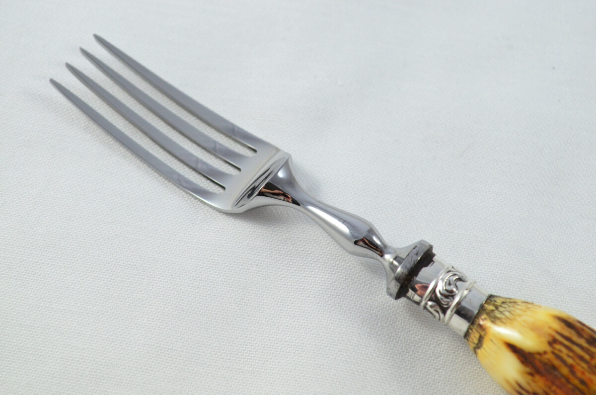 Antique HARRODS 6+6 Genuine Stag/Antler Handle Steak Knives & Forks Made in Sheffield England - Image 11