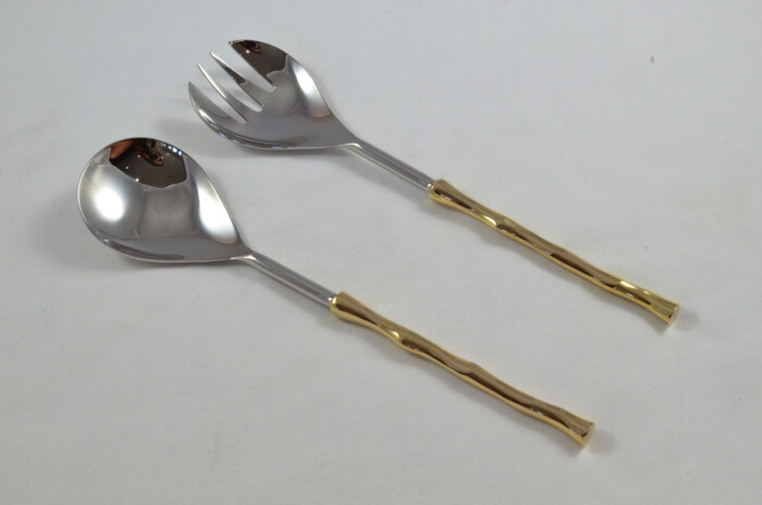 Pair Of Limited Edition Gold Plated Stainless Steel Salad Servers Harvest Pattern