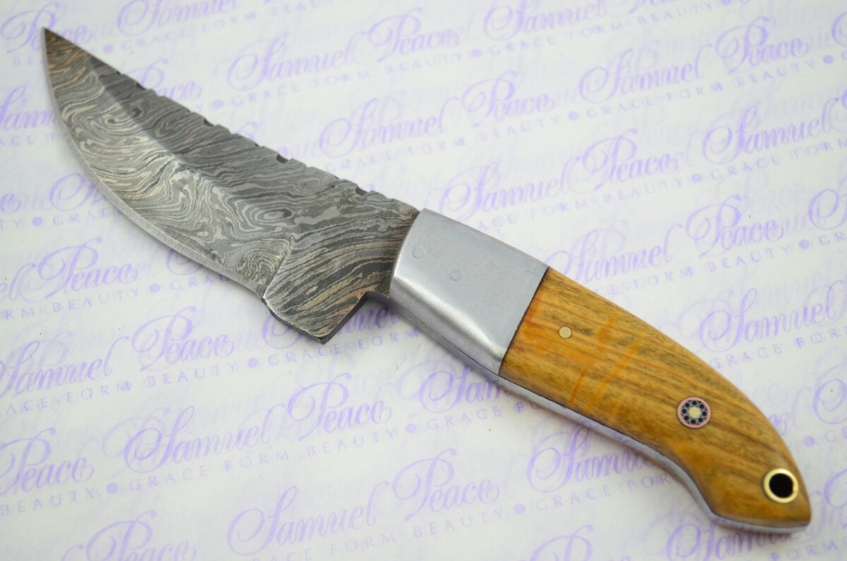 Full Scale Tang Damascus Steel Skinner Olive Wood Scales 3.5" Blade