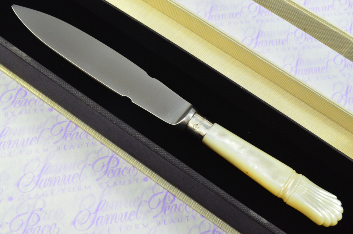William Hutton & Sons Sheffield Mother of Pearl Sterling Silver Ferruled Letter Opener Sheffield 1910 Cased - Image 2