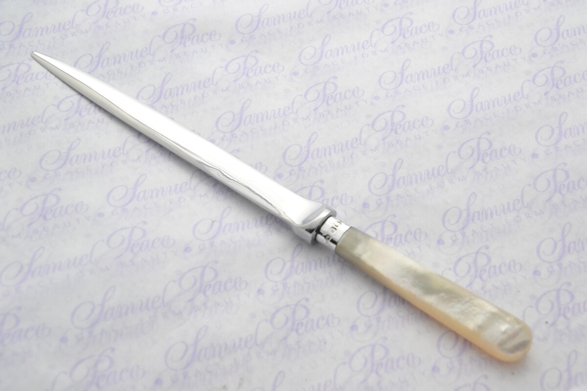 John Round Pristine Mother of Pearl Sterling Silver Ferruled Letter Opener Sheffield 1908 Cased - Image 2
