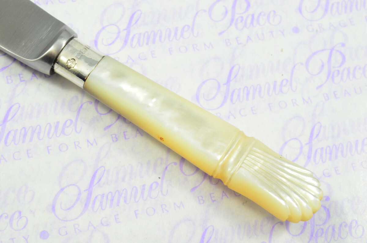 William Hutton & Sons Sheffield Mother of Pearl Sterling Silver Ferruled Letter Opener Sheffield 1910 Cased - Image 4