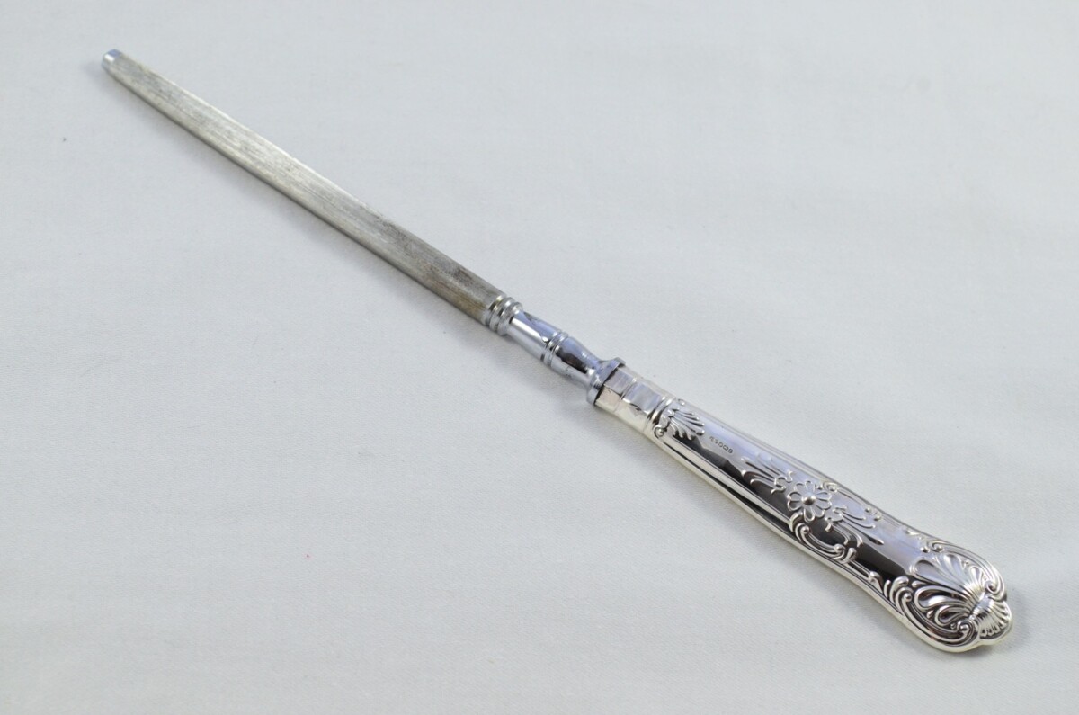 Fantastic Beatson Drake Sterling Silver Handle 3 Piece Carving Set Boxed Queens Pattern Made In Sheffield 1996 - Image 6