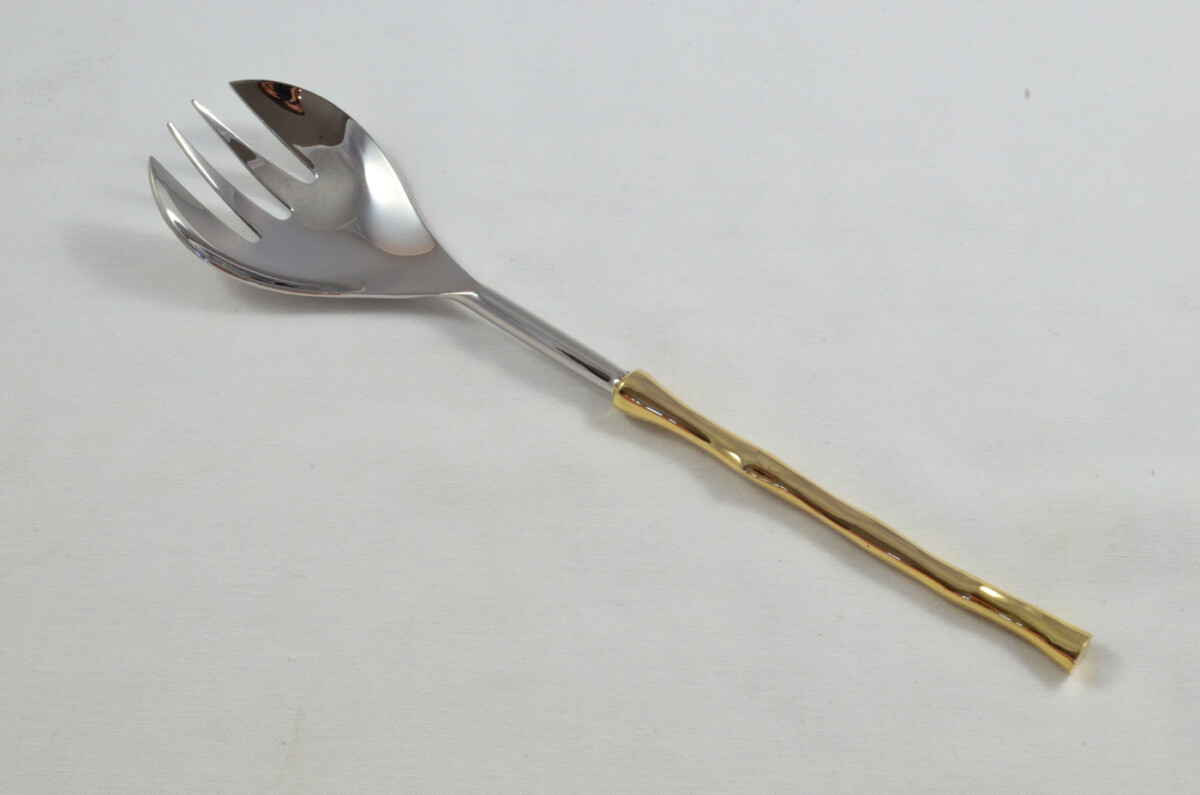 A Pair Of Limited Edition Gold Plated Stainless Steel Salad Servers Harvest Pattern - Image 3