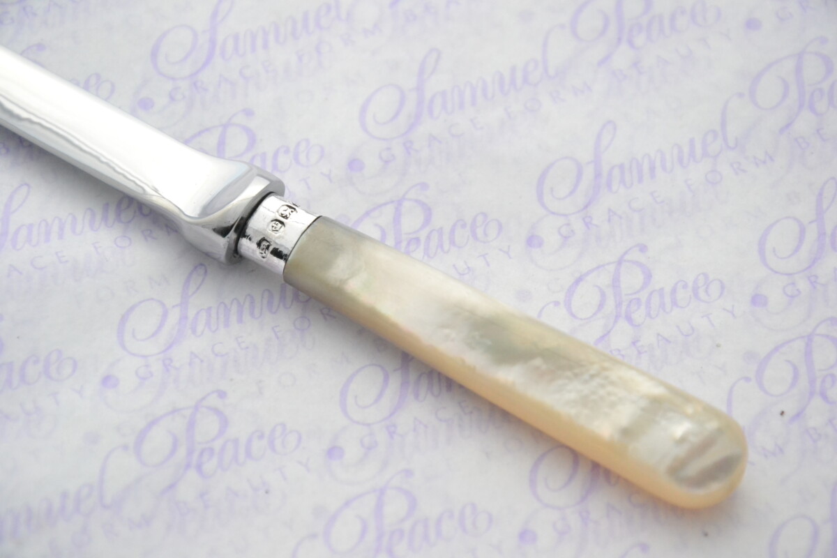 John Round Pristine Mother of Pearl Sterling Silver Ferruled Letter Opener Sheffield 1908 Cased - Image 3