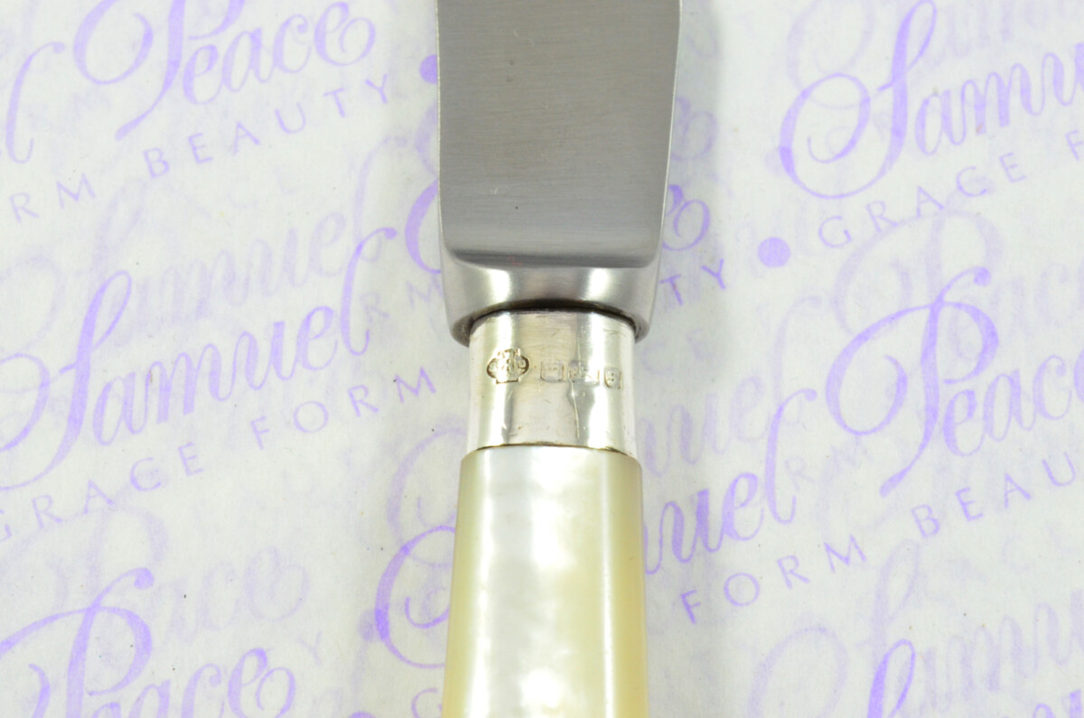 William Hutton & Sons Sheffield Mother of Pearl Sterling Silver Ferruled Letter Opener Sheffield 1910 Cased - Image 5