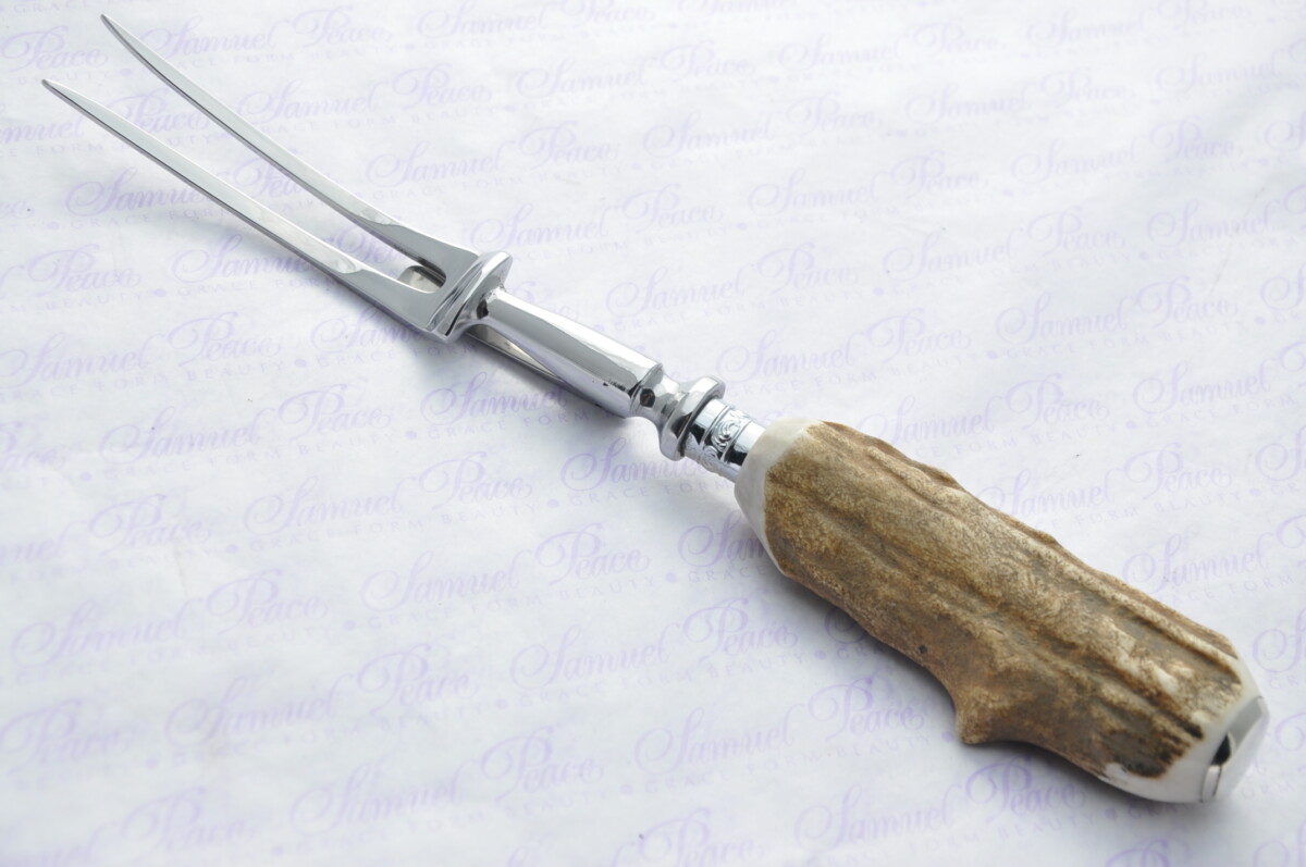 A Genuine Stag/Antler Handle 3 Piece Carving Set Silver Ferrules Cased Made In Sheffield England - Image 5