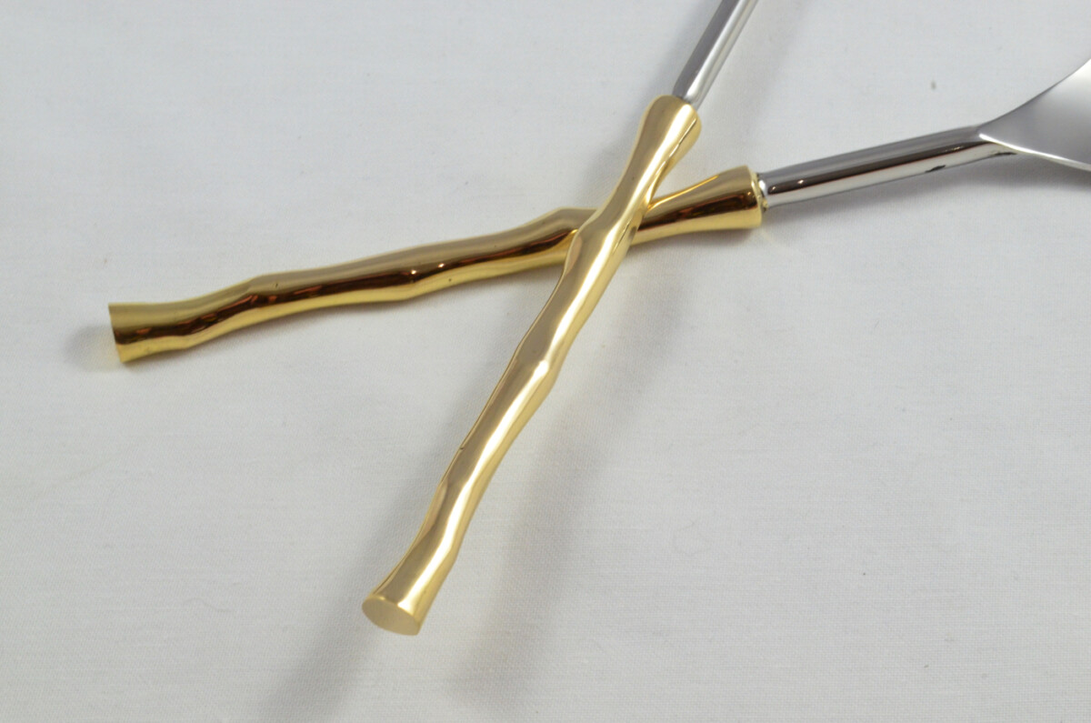 A Pair Of Limited Edition Gold Plated Stainless Steel Salad Servers Harvest Pattern - Image 2