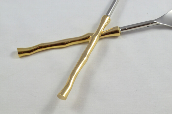 Pair Of Limited Edition Gold Plated Stainless Steel Salad Servers Harvest Pattern - Image 2
