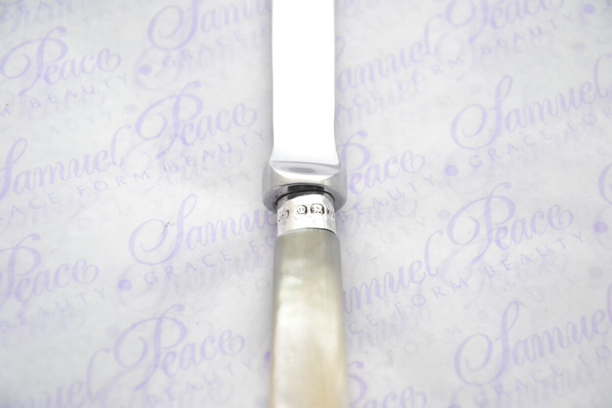 John Round Pristine Mother of Pearl Sterling Silver Ferruled Letter Opener Sheffield 1908 Cased - Image 5